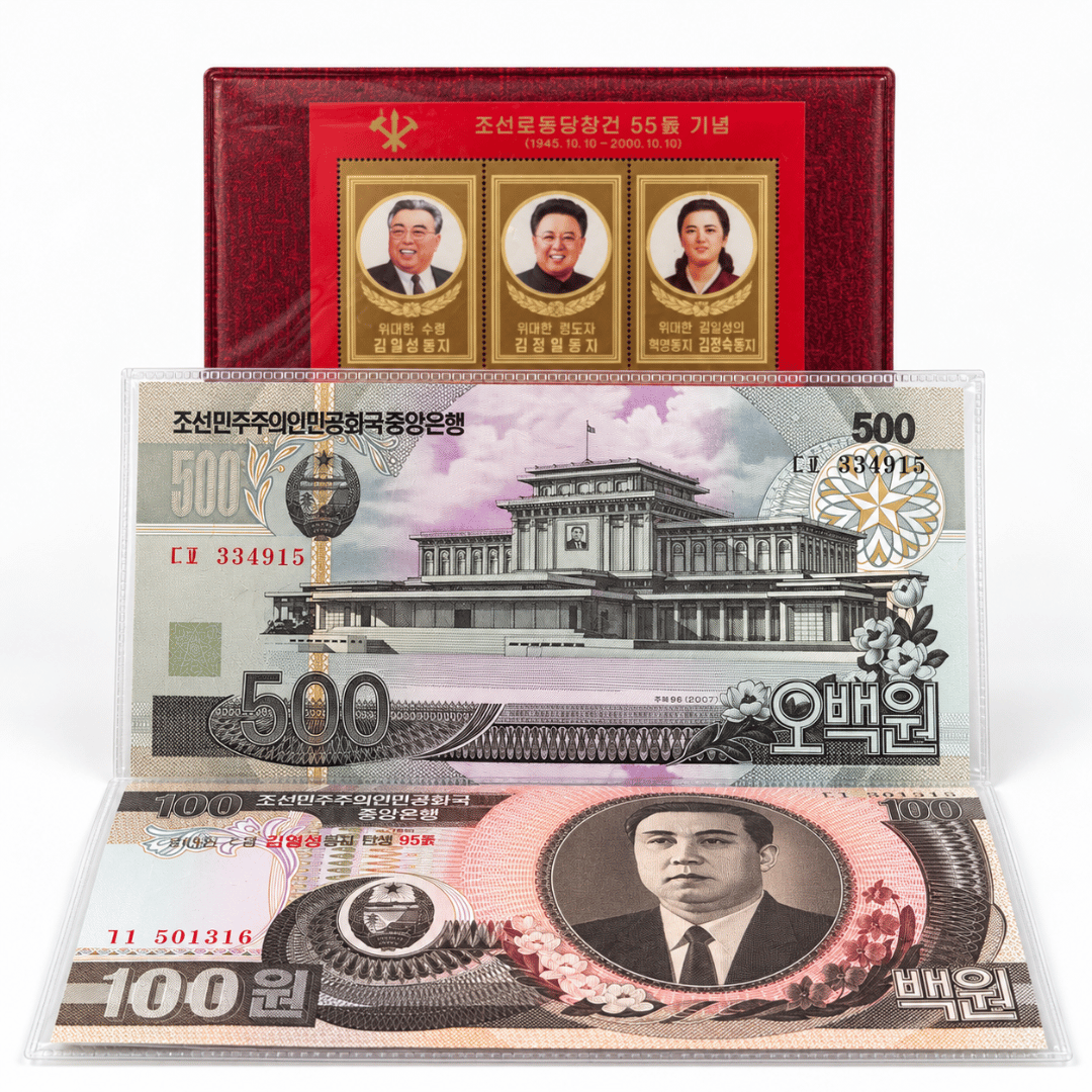 Complete set of collectible North Korean won (blue)