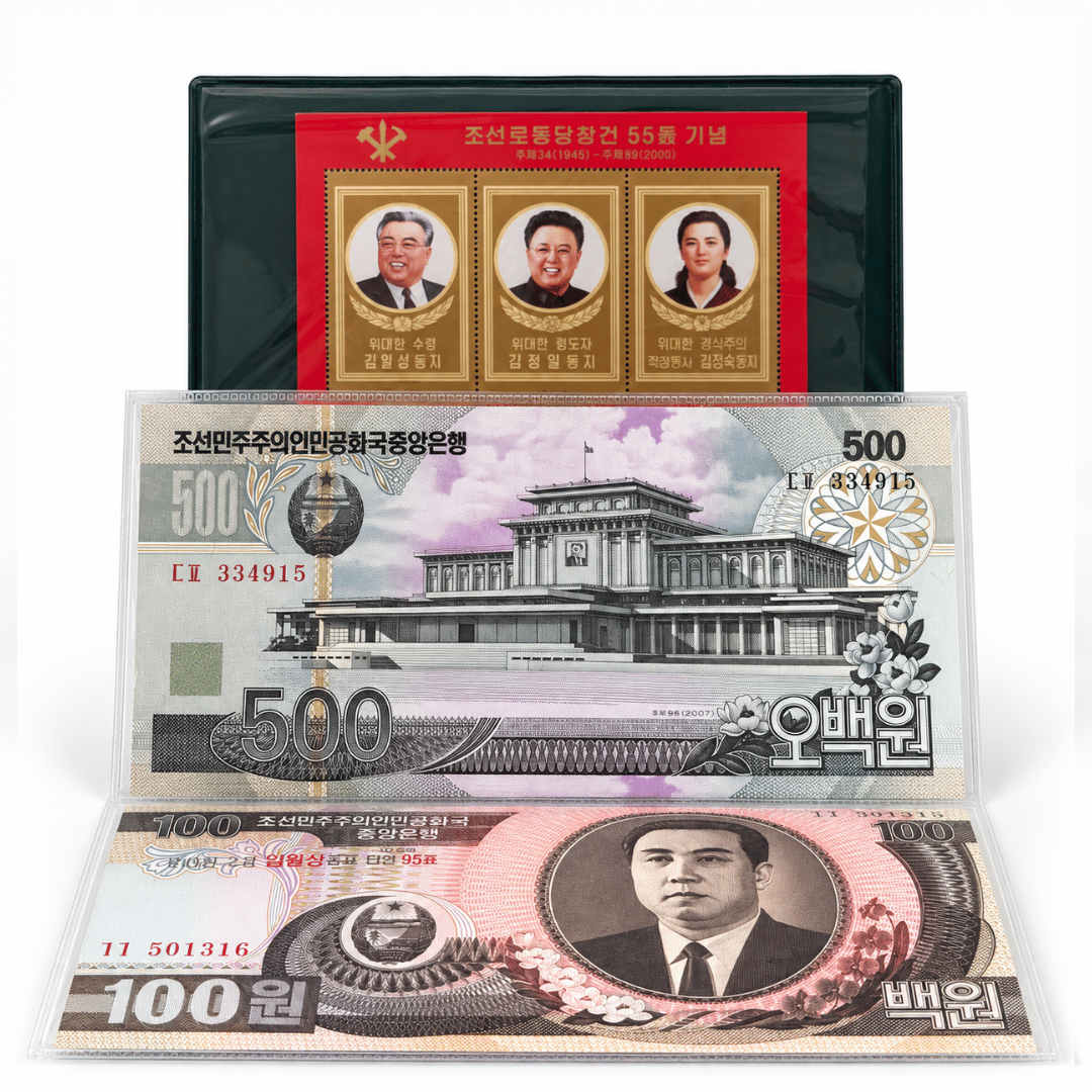 Complete set of collectible North Korean won (blue)