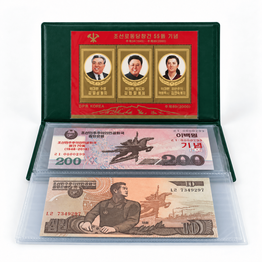 Complete set of collectible North Korean won (blue)